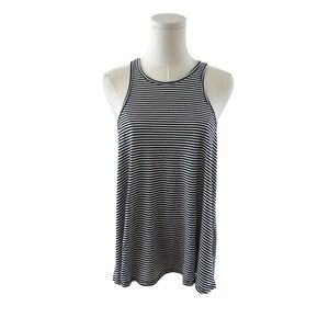 NEW Women's Large Black Striped Sleeveless Racerback Loose Fit Relaxed Tank Top